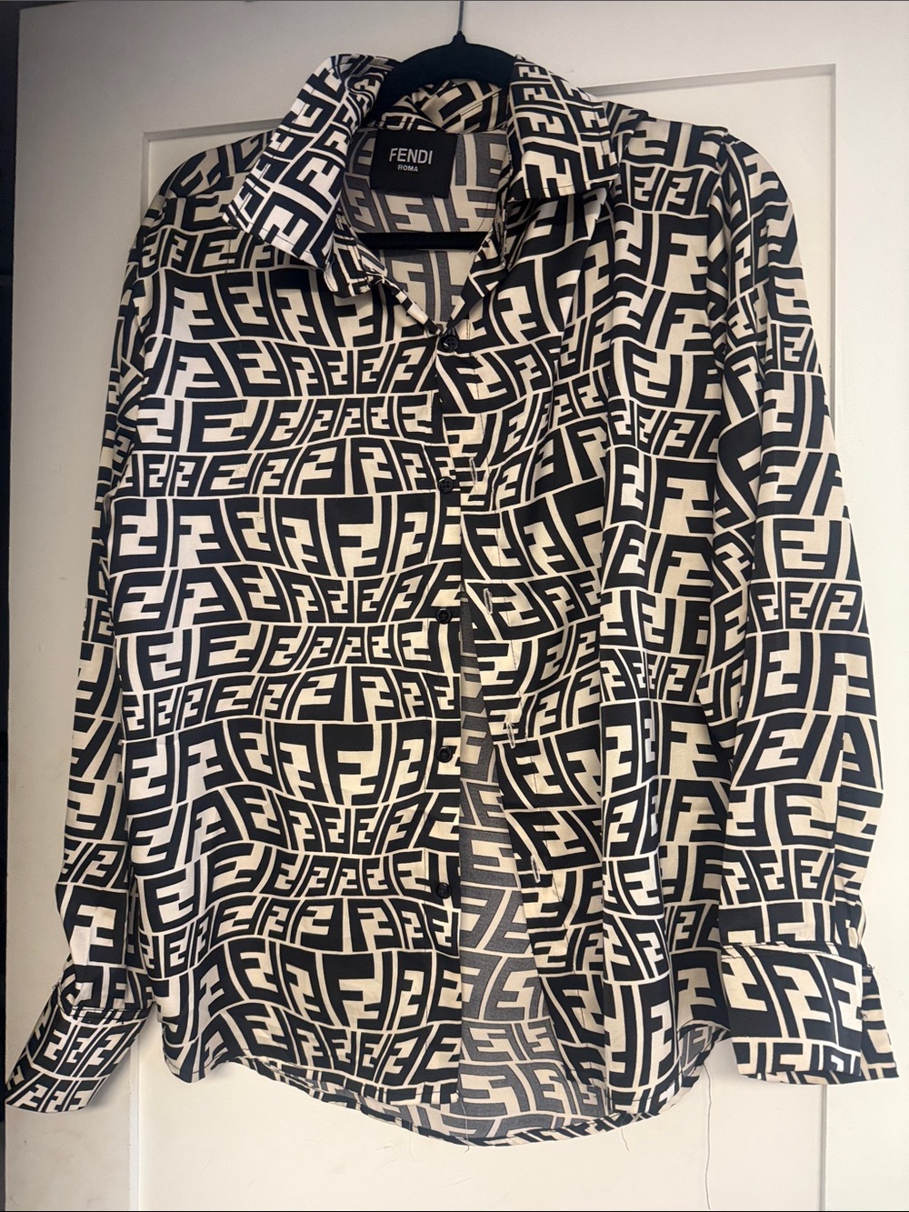 Fendi Logo Print Button-Up Shirt - Black & Cream